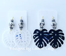 Load image into Gallery viewer, Chinoiserie Tropical Monstera Leaf Statement Earrings - Black & White - Ginger jar