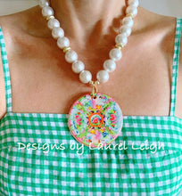 Load image into Gallery viewer, Chinoiserie Chic Rose Medallion Pendant Necklace - White Chunky Pearls - Ginger jar