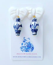 Load image into Gallery viewer, Chinoiserie Ginger Jar Bow Statement Earrings - Blue & White - 3 Styles - Ginger jar