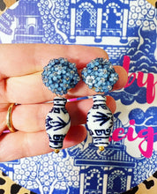 Load image into Gallery viewer, Blue Hydrangea Blossom Ginger Jar Earrings - Chinoiserie jewelry