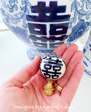 Load image into Gallery viewer, Jumbo Blue and White Chinoiserie Double Happiness Lamp Finial - Sold Individually - Ginger jar