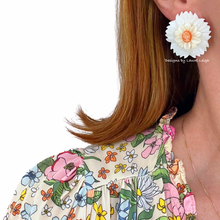 Load image into Gallery viewer, Orange & White Floral Cameo Pearl Studs - 2 Sizes - Chinoiserie jewelry