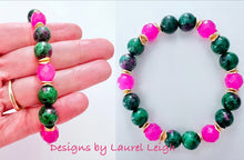 Load image into Gallery viewer, Pink & Green Jade Gemstone Bracelet - Chinoiserie jewelry