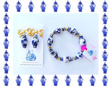Load image into Gallery viewer, Chinoiserie Ginger Jar Bow Statement Earrings - Blue & White - 3 Styles - Ginger jar