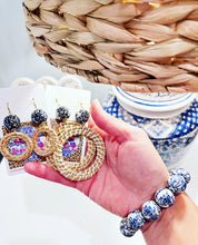 Load image into Gallery viewer, Floral Chinoiserie Rattan Earrings - Natural or Brown - Chinoiserie jewelry
