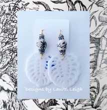 Load image into Gallery viewer, Chinoiserie Tropical Monstera Leaf Statement Earrings - Black & White - Ginger jar