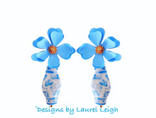 Load image into Gallery viewer, Wedgwood Blue Ginger Jar Dogwood Earrings - Chinoiserie jewelry