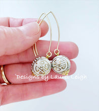 Load image into Gallery viewer, Gold and White Chinoiserie Drop Earrings - Ginger jar