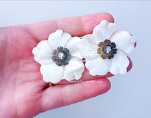 Load image into Gallery viewer, White & Silver Cameo Pearl Flower Earrings - Chinoiserie jewelry