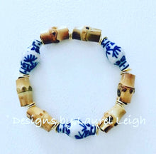 Load image into Gallery viewer, Blue and White Chinoiserie Bamboo Ginger Jar Statement Bracelet - Designs by Laurel Leigh