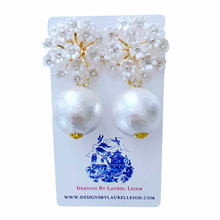 Load image into Gallery viewer, White Pearl Hydrangea Blossom Earrings - Chinoiserie jewelry