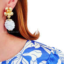 Load image into Gallery viewer, Wicker Rattan Floral Drop Earrings - Chinoiserie jewelry