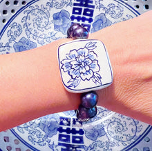 Load image into Gallery viewer, Peacock Pearl & Chinoiserie Peony Bracelet - Chinoiserie jewelry