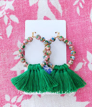 Load image into Gallery viewer, Blush Pink and Green Chinoiserie Cloisonné Tassel Earrings - Ginger jar