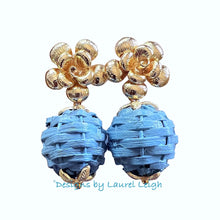 Load image into Gallery viewer, Wicker Rattan Floral Drop Earrings - Chinoiserie jewelry
