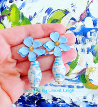 Load image into Gallery viewer, Wedgwood Blue Ginger Jar Dogwood Earrings - Chinoiserie jewelry