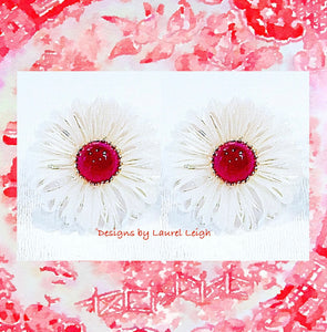 White & Red MOP Floral Studs - Chinoiserie jewelry