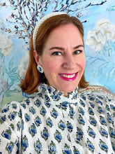 Load image into Gallery viewer, Wedgwood Portland Blue Cameo Pearl Flower Studs - Chinoiserie jewelry