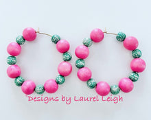 Load image into Gallery viewer, Pink & Green Chinoiserie Hoops - Chinoiserie jewelry