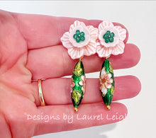 Load image into Gallery viewer, Cloisonné Floral Drop Earrings - Pink & Green - Chinoiserie jewelry