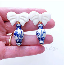 Load image into Gallery viewer, Chinoiserie Ginger Jar Bow Statement Earrings - Blue & White - 3 Styles - Ginger jar