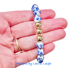 Load image into Gallery viewer, Blue & White Chinoiserie Floral Beaded Bracelet - Chinoiserie jewelry