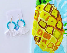 Load image into Gallery viewer, Gemstone Beaded Tassel Hoop Earrings - White or Black & Turquoise - Ginger jar