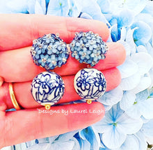 Load image into Gallery viewer, Blue Hydrangea Blossom Drop Earrings - Chinoiserie jewelry