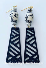 Load image into Gallery viewer, Chinoiserie Chippendale Ginger Jar Statement Earrings - Black or Blue - Designs by Laurel Leigh