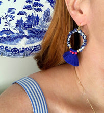 Load image into Gallery viewer, Chinoiserie Beaded Tassel Hoop Earrings - Royal & Pink - Ginger jar
