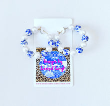 Load image into Gallery viewer, Blue & White Chinoiserie Floral Beaded Hoops - Chinoiserie jewelry