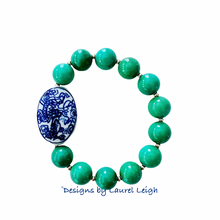 Load image into Gallery viewer, Green Turquoise Chinoiserie Bracelet - Chinoiserie jewelry
