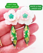 Load image into Gallery viewer, Cloisonné Floral Drop Earrings - Pink & Green - Chinoiserie jewelry