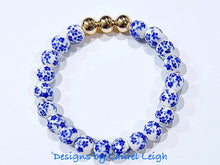 Load image into Gallery viewer, Blue &amp; White Chinoiserie Floral Beaded Bracelet - Chinoiserie jewelry