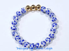 Load image into Gallery viewer, Blue & White Chinoiserie Floral Beaded Bracelet - Chinoiserie jewelry