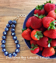 Load image into Gallery viewer, Blue and White Chunky Chinoiserie Double Happiness Statement Necklace - Adjustable Length - Ginger jar