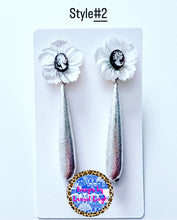 Load image into Gallery viewer, White & Silver Cameo Floral Drop Earrings - Chinoiserie jewelry