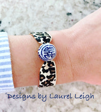 Load image into Gallery viewer, Chinoiserie Elastic Hair Ties- Set of 3 - Leopard Print - Ginger jar