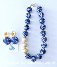 Load image into Gallery viewer, Chunky Blue & White Floral Chinoiserie Statement Necklace- 2 Lengths - Ginger jar