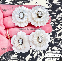 Load image into Gallery viewer, White & Silver Cameo Pearl Flower Studs - Chinoiserie jewelry