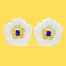 Load image into Gallery viewer, Blue, White & Yellow Petite Fleur Pearl Studs - Chinoiserie jewelry