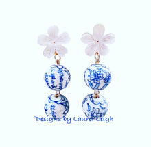 Load image into Gallery viewer, Blue & White Chinoiserie Orchid Double Drop Earrings - Chinoiserie jewelry