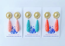 Load image into Gallery viewer, Sunflower Carved Floral Teardrop Earrings - 3 Colors - Ginger jar