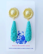Load image into Gallery viewer, Sunflower Carved Floral Teardrop Earrings - 3 Colors - Ginger jar