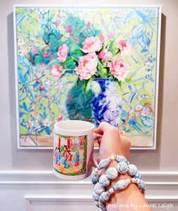 Rose Medallion Watercolor Coffee Mug - 2 Designs - Chinoiserie jewelry
