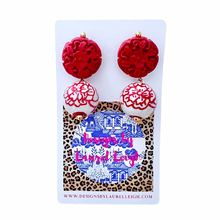 Load image into Gallery viewer, Chinoiserie Red Cinnabar Drop Earrings - Chinoiserie jewelry