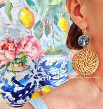 Load image into Gallery viewer, Chinoiserie Rattan Peony Earrings - Chinoiserie jewelry