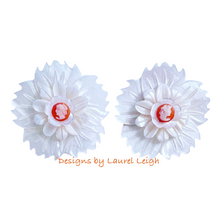 Load image into Gallery viewer, Orange & White Floral Cameo Pearl Studs - 2 Sizes - Chinoiserie jewelry