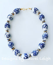 Load image into Gallery viewer, Chunky Blue and White Chinoiserie Dragon Statement Necklace - Ginger jar