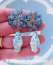 Load image into Gallery viewer, Hydrangea Blossom Ginger Jar Earrings - Blue - Chinoiserie jewelry